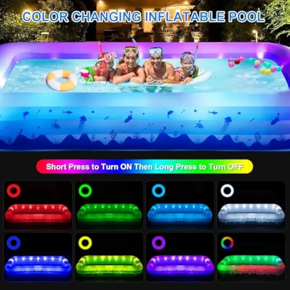 Pool with Lights - 145'' X 74'' X 22'', Thickened Blow Up Pool with Seats & Backrest for Adults, 7 Color Big Swimming Pool Good Vibrations