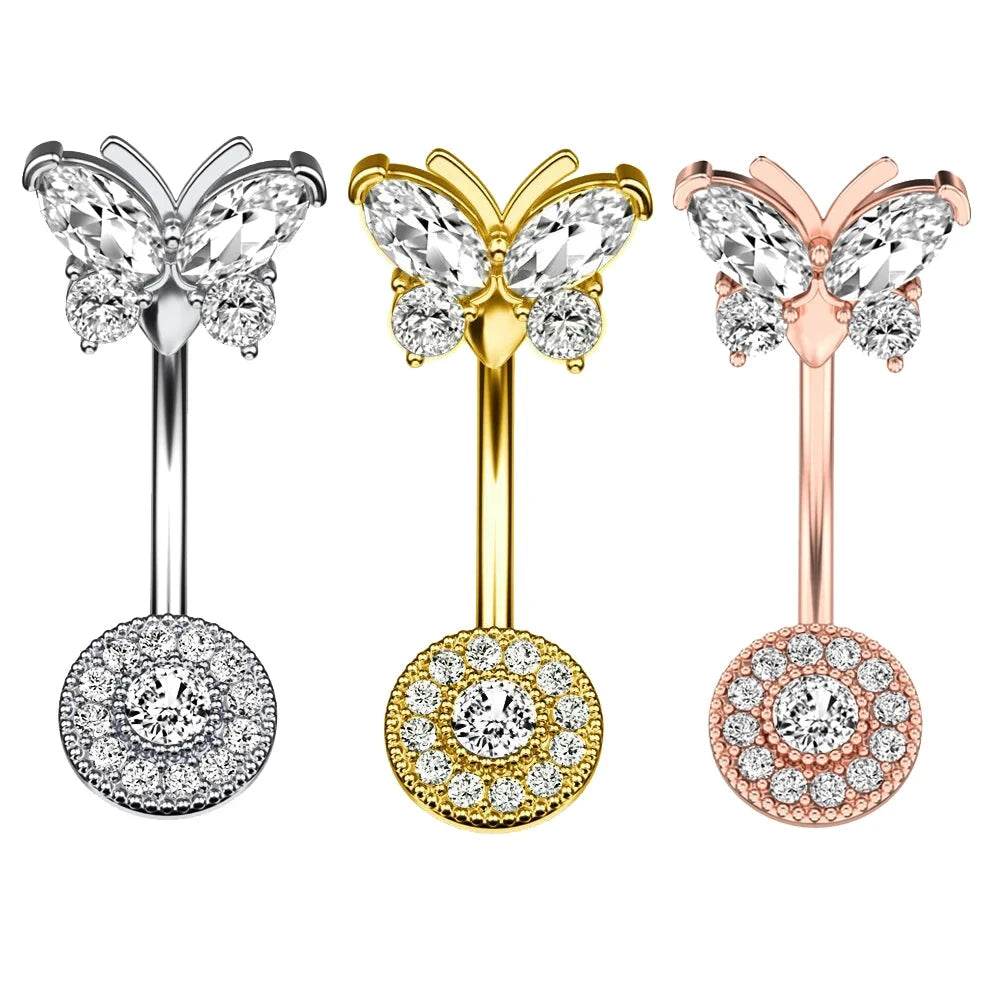 3pcs Gold Color Heart Butterfly Dangled Belly Piercing Sets 14G Stainlees Steel Navel Jewelry for Women Girls Body Belly Rings Good Vibrations Adult Super Store