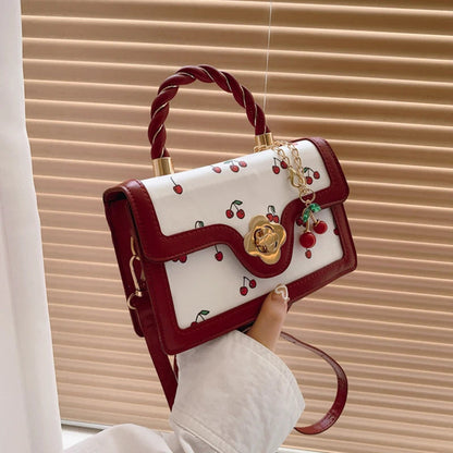 Sweet Crossbody Bag Fashion Cherry Print Top-Handle Ladies Luxury Square Shoulder Bag Women High Quality Sling Purse Good Vibrations