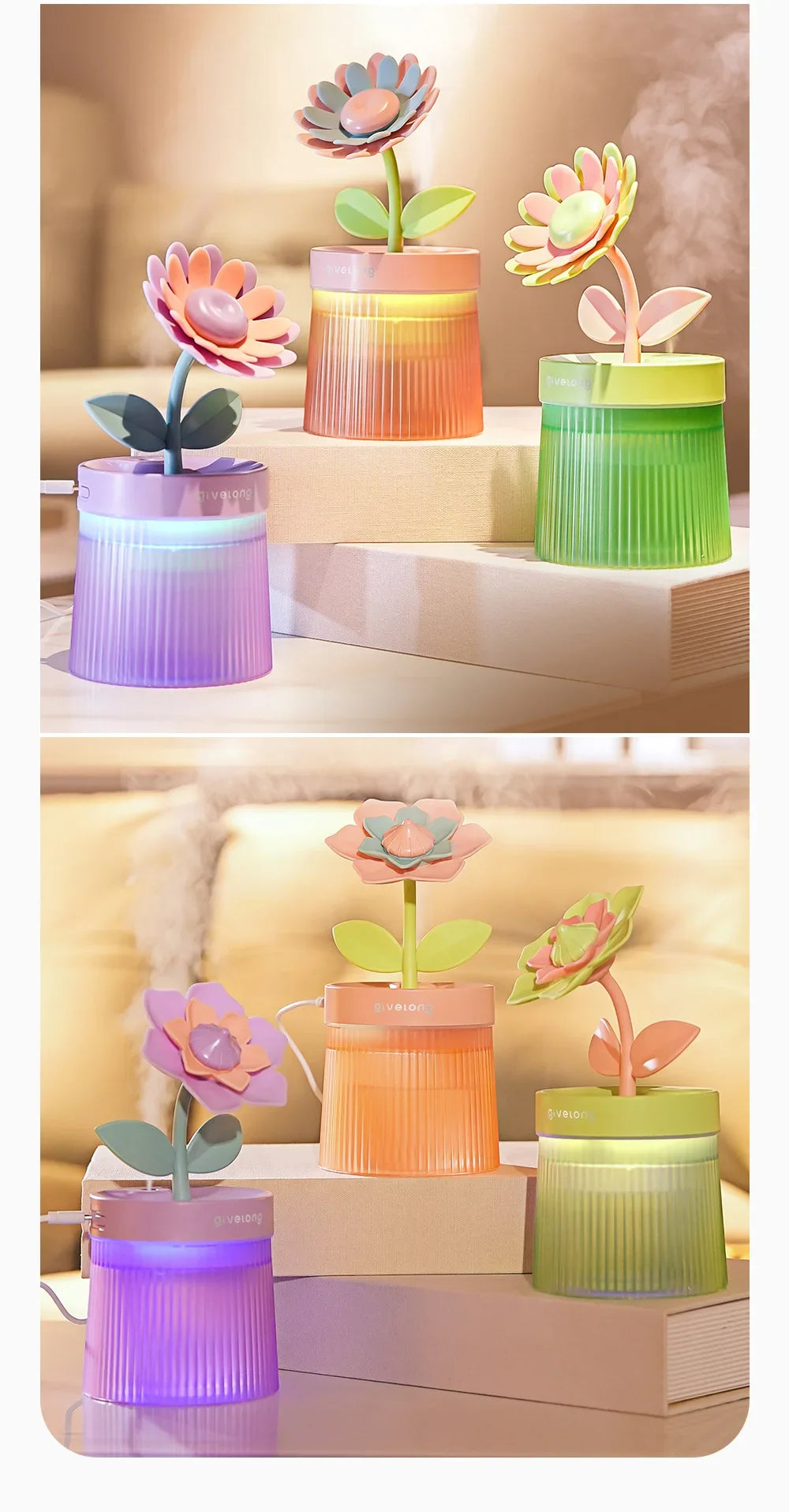 2024 USB Portable Ultrasonic Humidifier - Colorful Cup Aroma Diffuser, Cool Mist Maker, Flower Air Purifier with LED Light Good Vibrations Adult Super Store