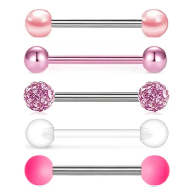 5PCS Acrylic Tongue Piercing Barbell Set Stainless Steel Glitter Tongue Rings Lot 14G Nipple Piercing Bar Bulk Piercing Langue Good Vibrations Adult Super Store