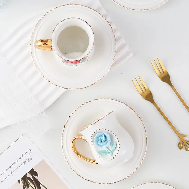 Ceramic rose cup, coffee cup plate set, handmade ceramic flower cup Good Vibrations