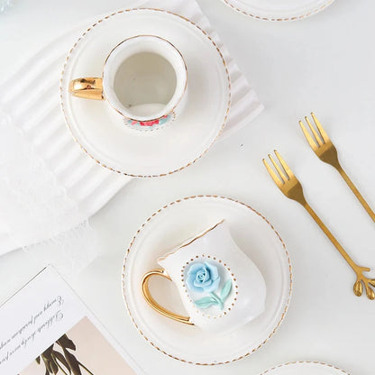 Ceramic rose cup, coffee cup plate set, handmade ceramic flower cup Good Vibrations