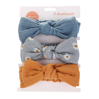 3Pcs/Set Solid Muslin Cotton Linen Baby Headband Elastic Rabbit Ear Hair Band Infant Girl Turban Headwraps Stretch Accessories Good Vibrations