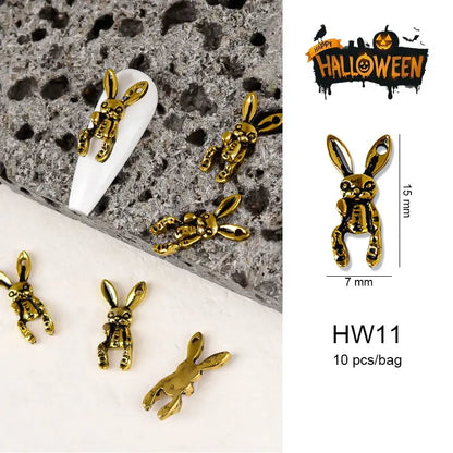 Halloween Alloy Nail Art Charms 3D Ghost Skull Pumpkin Golden Silver Classic Nails Jewelry Ornaments DIY Manicure Accessories Good Vibrations