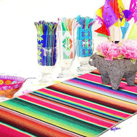 Mexican Pinata Party Serape Colorful Striped Fringe Cotton Table Runner Decorations Hand Woven Blanket Home Wedding Table Cover Good Vibrations