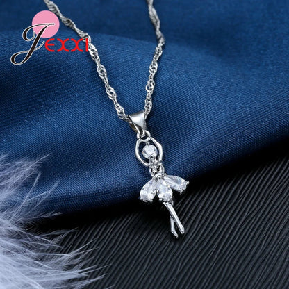 Charm 925 Sterling Silver Necklace Earrings Chain Jewelry Sets for Women Gorgeous Crystal Dacing Girls Wedding Party Accessory Good Vibrations