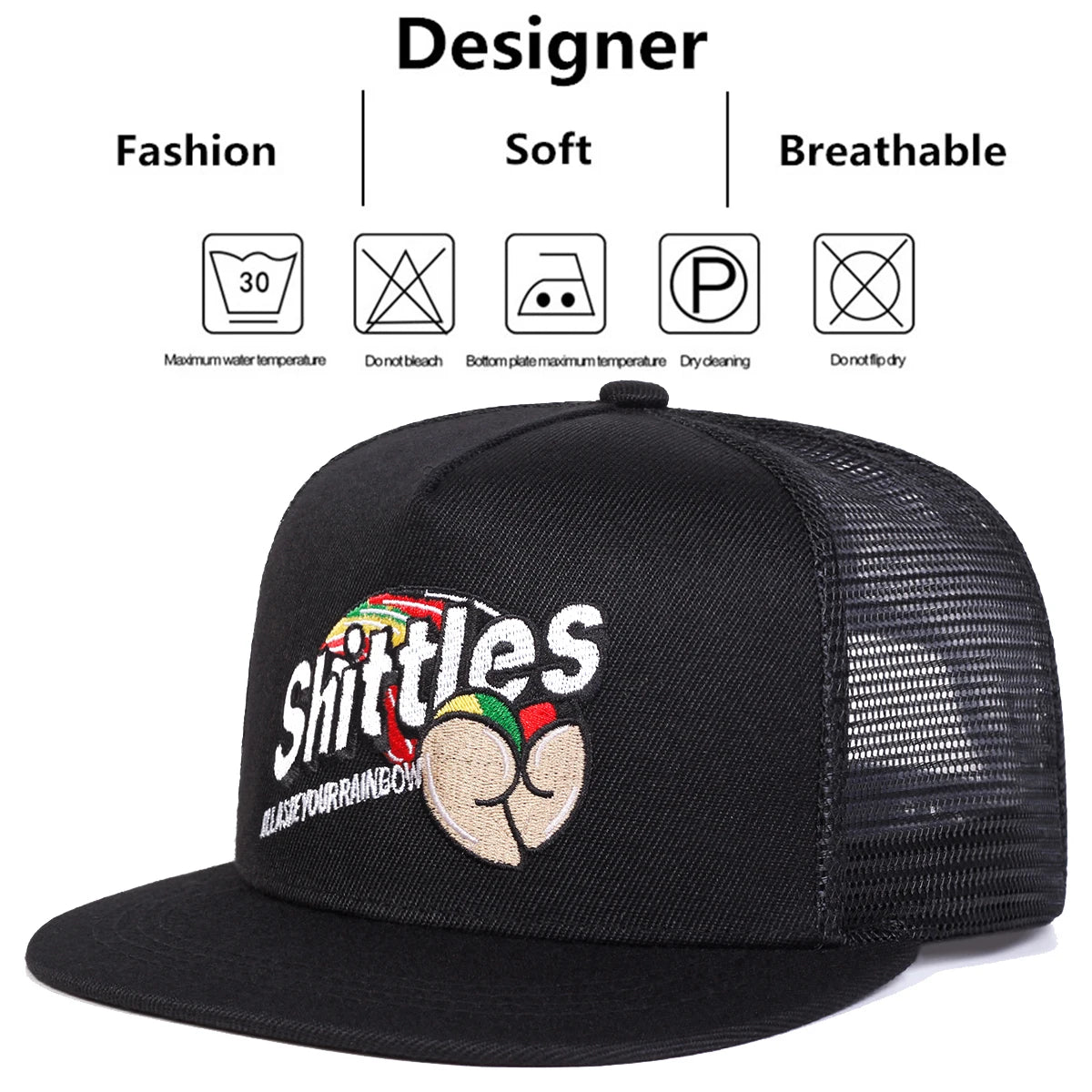 Unisex SHITTLES Embroidery Hip-hop Net Hats Spring Summer Outdoor Adjustable Casual Baseball Caps Sunscreen Hat Sports Cap Good Vibrations