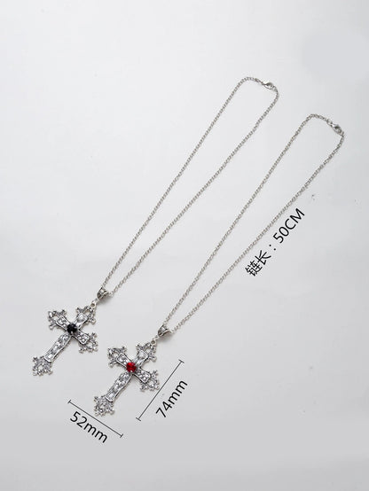 Y2K Punk Crystal Big Cross Pendant Necklaces for Women Men Gothic Irregular Cross Clavicle Chain Necklaces Jewelry Good Vibrations