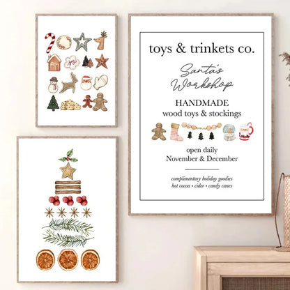 Christmas Tree Santa Claus Snowman Reindeer Posters Prints Canvas Printing Wall Art Pictures for Holiday Living Room Home Decor Good Vibrations