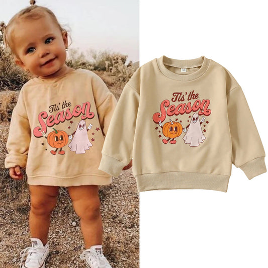 2022-08-30 Lioraitiin 0-5Years Toddler Baby Girl Boy Autumn Halloween Clothing Long Sleeve Cartoon Pumpkin Printed Sweatshirt Good Vibrations