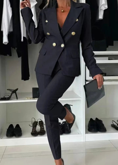Two Piece Sets Woman Outfit 2025 Spring Solid Color Versatile Temperament Blazer Coat & Fashiona Casual Pocket Design Pants Set Good Vibrations