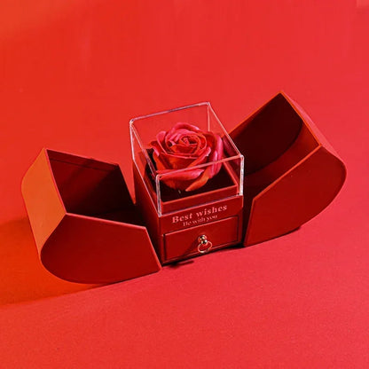 Gift for Women Eternal Rose Gift Box /w Heart Necklace I Love You To The Moon and Back Flower Jewelry Box for Wedding Birthday Good Vibrations
