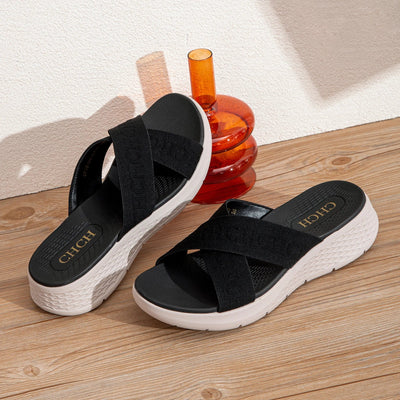 Cross Strap Upper Design Fashion New Women's Slippers Lightweight and Comfortable Pure Colour Simple Versatile