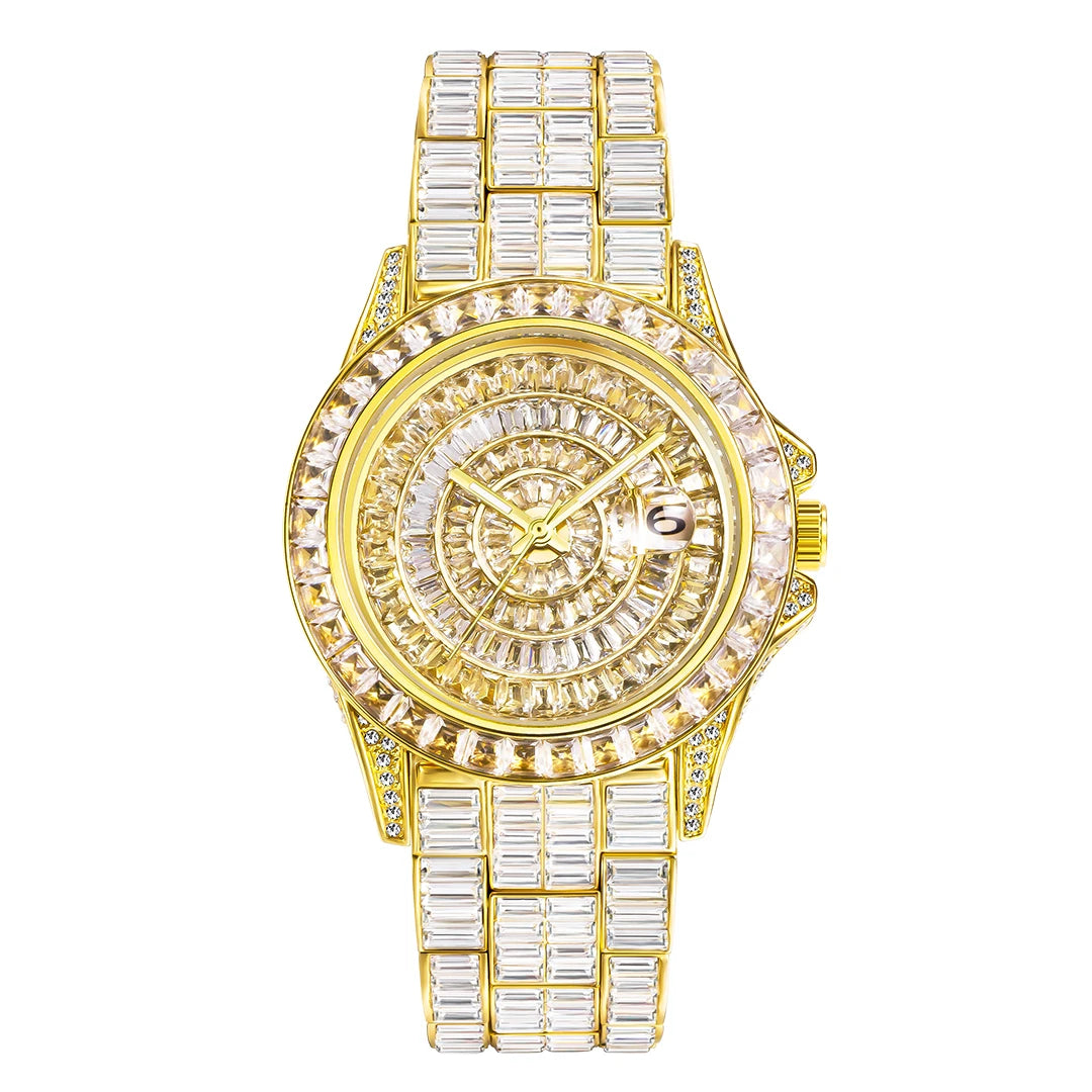 Full Iced Out Watches For Men Luxury Handmade Mosaic Diamond Silver Steel Watch Fashion Hip Hop Silver Automatic Date Male Clock Good Vibrations