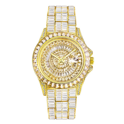 Full Iced Out Watches For Men Luxury Handmade Mosaic Diamond Silver Steel Watch Fashion Hip Hop Silver Automatic Date Male Clock Good Vibrations