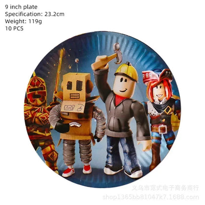 Game Roblox Cartoon Party Theme Birthday Supplies Balloon Banner Cake Topper Tableware Set Decorative Anime Peripheral Gifts Good Vibrations