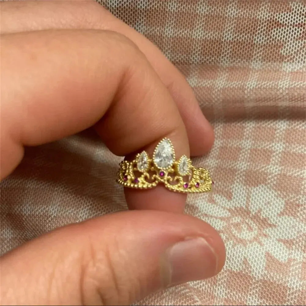Charm Rapunzel Crown Rings Princess Jewelry For Woman Girl Fashion Wedding Accessories Gold Plated Adjustable Rings Gift For Her Good Vibrations Adult Super Store