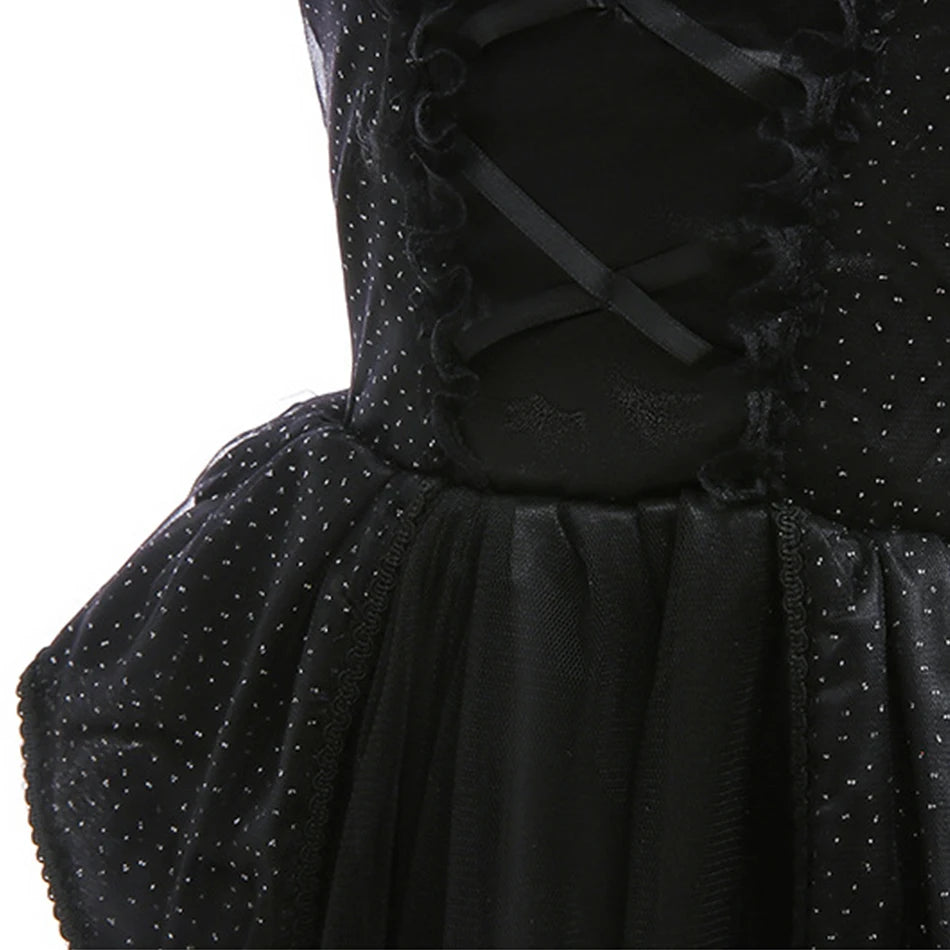 Halloween Costume For Kids Black Witch Dress Luxury Lace Sequin Evil Role Playing Costume Maleficent Dress Up Outfit Ghost Bride Good Vibrations