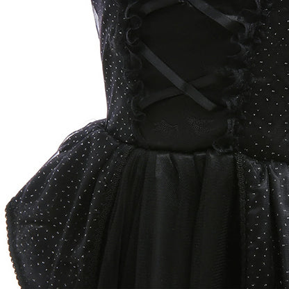 Halloween Costume For Kids Black Witch Dress Luxury Lace Sequin Evil Role Playing Costume Maleficent Dress Up Outfit Ghost Bride Good Vibrations