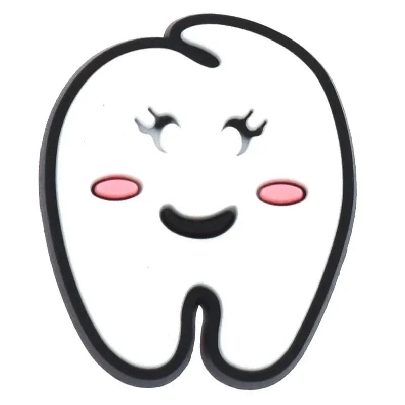 Shoe Charms for Crocs Accessories Q Edition Teeth Shoes Charm for Croc Decorations Pins Men Accessory Jeans Woman Clogs Clips Good Vibrations