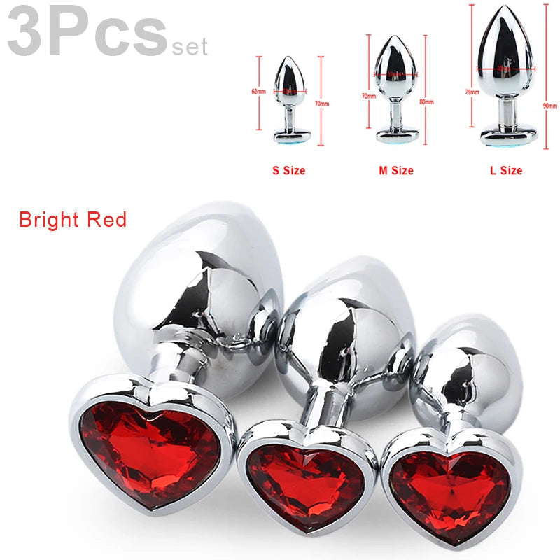 SM 3Pcs/Set Adult Erotic Masturbation Goods Heart Shape Anal Plug Dilator Prostate Massager Fetish Gay Role Play Butt Stimulator GOOD Vibrations