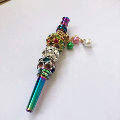 Luxury Bling Zinc Alloy Rainbow Rod Blunt Holder Handmade Metal Hookah Mouthpiece Mouth Tip with Rhinestones Jewelry Good Vibrations Adult Super Store
