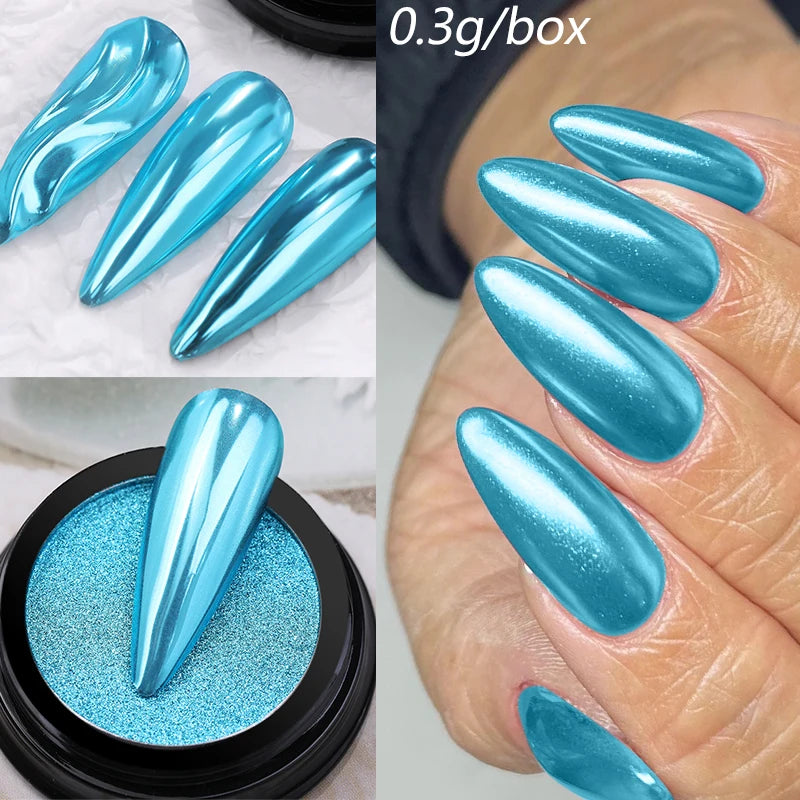 NICOLE DIARY Moonlight Mirror Nail Powder Aurora Silver Glitter Metallic Effect UV Gel Polish Pigment Chrome DIY Nail Decoration Good Vibrations