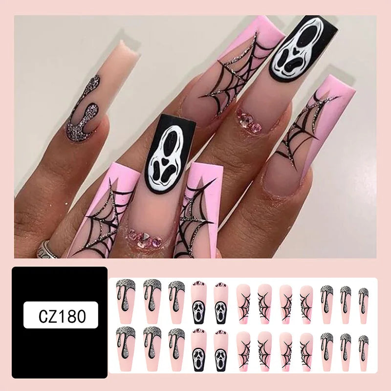 Halloween Acrylic Press On Nails Almond Shape Fake Nails Short Full Cover Glue On Nails Halloween Stick On Nails Cute Ghost Pump Good Vibrations