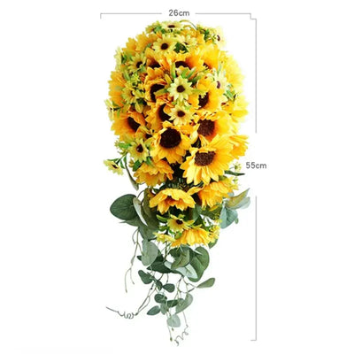 Vintage Champagne Bouquet Waterfall Wedding Bridal Bridesmaid Hand Tied Artificial Flower Festive Party Home Christmas Decor