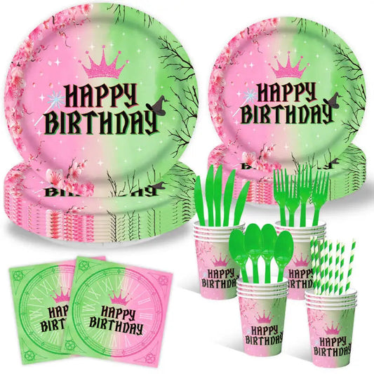 50pcs Wicked Birthday Party Decorations Disposable Tableware Cup Plate Napkins Banner Tablecloth Magic Witch Kids Party Supplies Good Vibrations