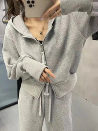 Casual Hooded Open Cardigan Sweatshirt Slimming Sporty Wide Leg Pants Two Piece Set Fashionable Versatile Polyester Long Sleeve Good Vibrations
