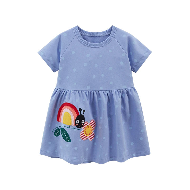 Little maven Baby Girls Summer Casual Clothes Little Genius Pretty Cartoon Dress Kids Soft and Comfort Wear Children's Clothing Good Vibrations
