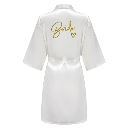 Wedding Party Team Bride Robe With Black Letters Kimono Satin Pajamas Bridesmaid Bathrobe SP003 Good Vibrations