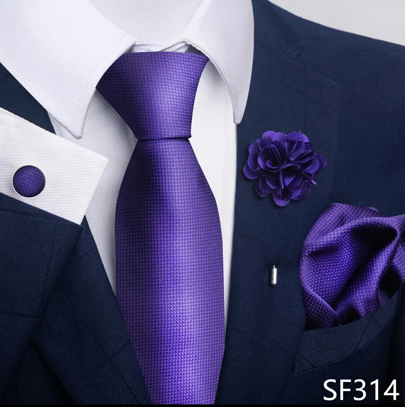 Luxury Mens Ties Floral Black Gold Ties Paisley NeckTie Pocket Square Cufflinks Brooch Set Men's Wedding Party Tie Good Vibrations