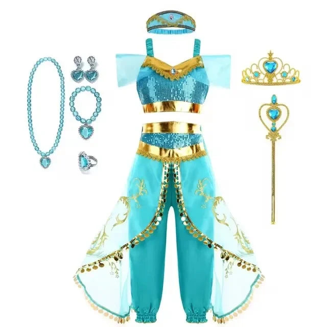 Jasmine Girls Aladdin Costume Halloween Princess Dress Kids Birthday Party Christmas Arabian Cosplay 4 5 6 7 8 9 10 Years Good Vibrations