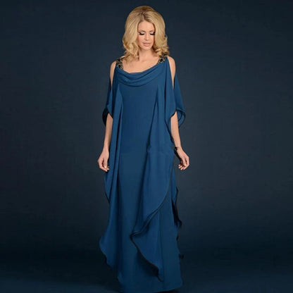 Latest Elegant Sleeveless Mother of the Bride Dresses Jewel Neck Cowl Back Tiered Wedding Party Gowns Floor Length On Sale 2022 Good Vibrations