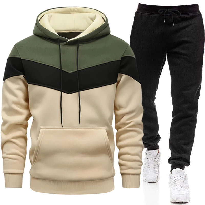 Autumn Winter Fashion Tracksuit Tricolor Hoodies and Black Sweatpants High Quality Male Daily Casual Sports Hooded Jogging Suit Good Vibrations