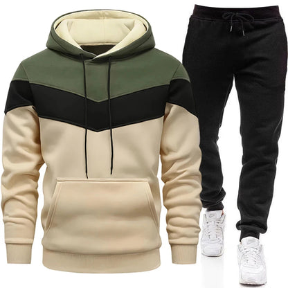 Autumn Winter Fashion Tracksuit Tricolor Hoodies and Black Sweatpants High Quality Male Daily Casual Sports Hooded Jogging Suit Good Vibrations