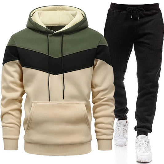 Autumn Winter Fashion Tracksuit Tricolor Hoodies and Black Sweatpants High Quality Male Daily Casual Sports Hooded Jogging Suit Good Vibrations