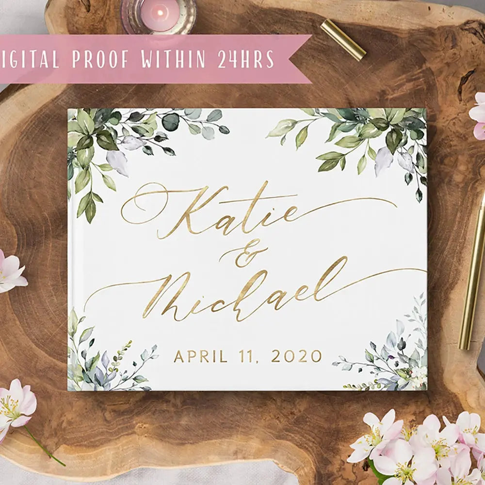 Personalized Wedding White Guest Book Simple Elegant Wedding Reception Signing Book Hardback Couples Keepsake Book Good Vibrations