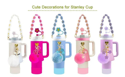 12PCS Accessories for Stanley Cup 30oz 40oz Tumbler Water Bottle Handle Strap Straw Toppers Keychain Charms Silicone Cup Boot Good Vibrations Adult Super Store