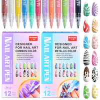 12 Color Nail Art Pens,Quick-Drying Acrylic Color Pens, Turn up DIY art on your fingertips to create a variety of wearable nails Good Vibrations