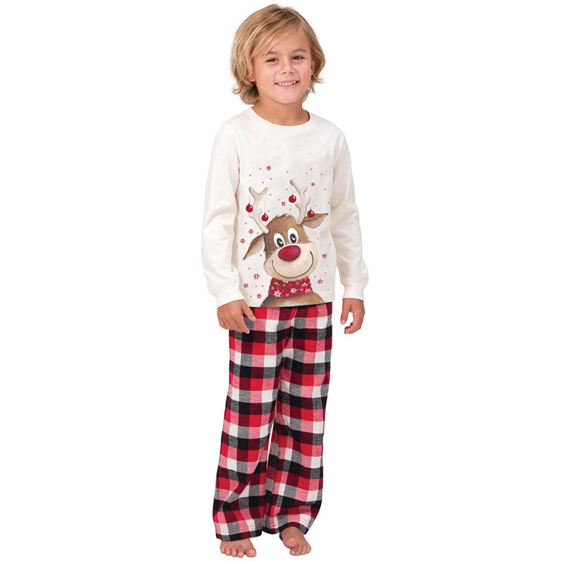 Family Christmas Matching Pajamas Set 2026 New Year Xmas Clothes Father Mom and Me Deer Top Red Plaid Pants Nightwear Pjs Outfit Good Vibrations