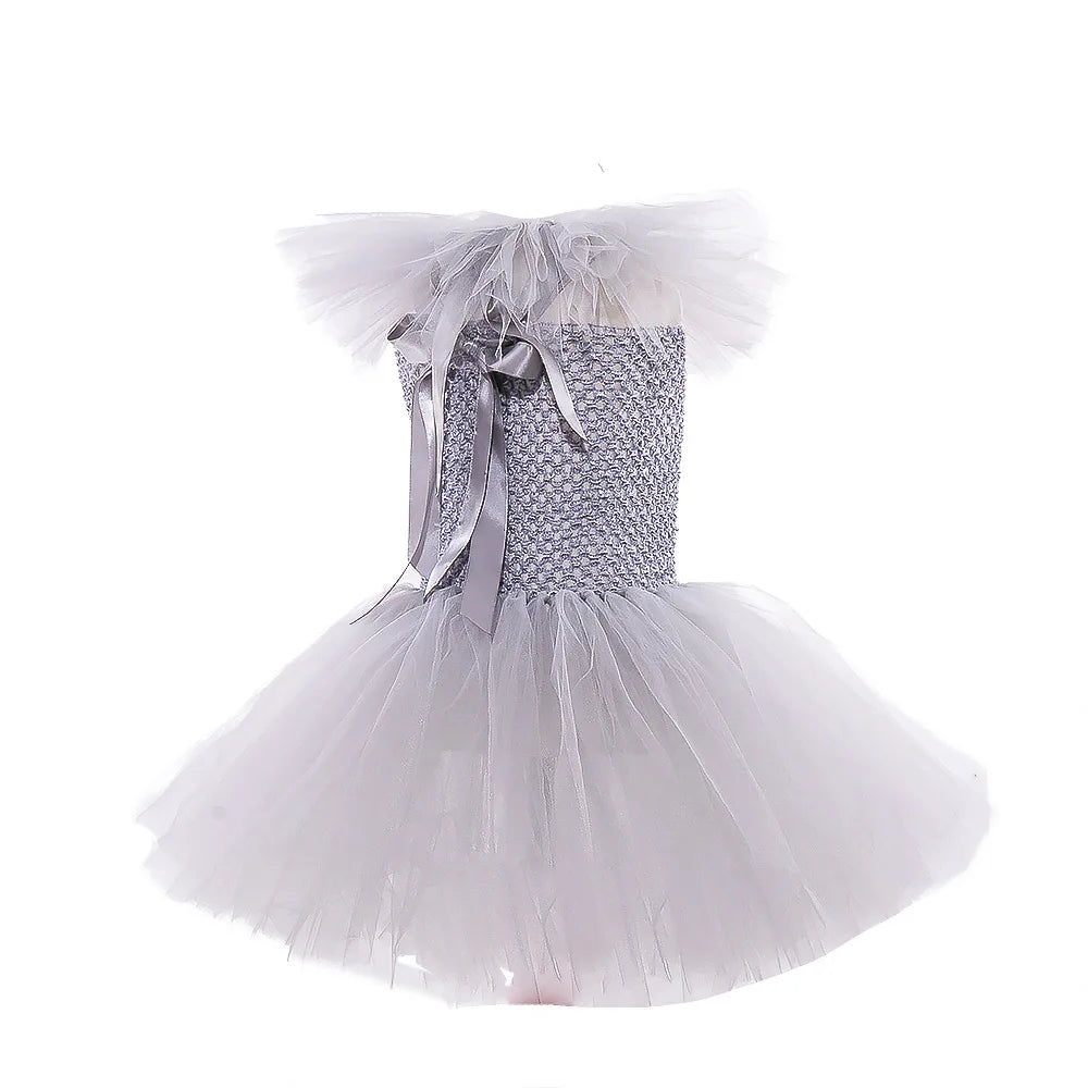 Halloween Costume For Kids Gray Girls Tutu Dress Kids Cosplay Scary Clown Costume Carnival Masquerade Party Dress Up 3-12Y Good Vibrations