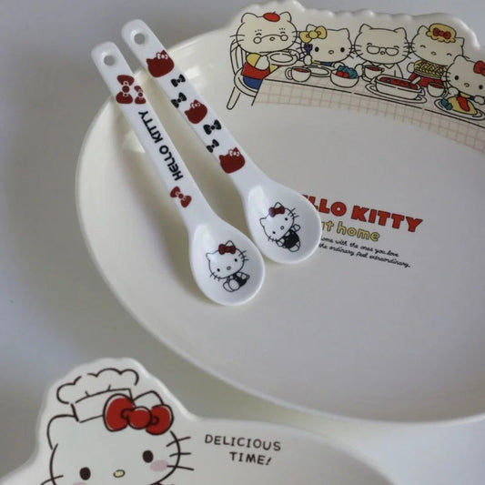 Sanrios Hello Kittys Dinner Plate Cute Cartoon New Style Tableware Daily Hot Ins Mug Household Kawaii Daily Girls Holiday Gift Good Vibrations