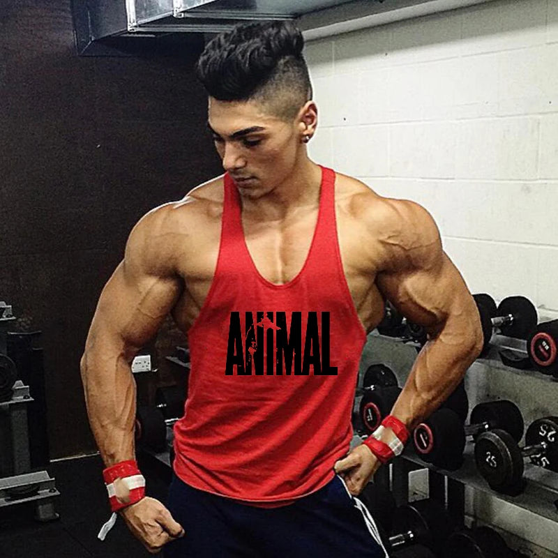 ANIMAL Letter Printed Gym Clothing Mens Bodybuilding Fitness Tank Top Cotton Raceback Stringer Singlets Workout Sleeveless Shirt Good Vibrations