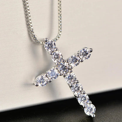 16-24inches 925 Sterling Silver Necklace Box chain Shiny crystal classic cross Pendant For Women men Fashion Jewelry Gifts Good Vibrations
