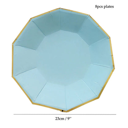 8 PCS/Lot Party Paper Plates Cups Pink Gold Happy Birthday Party Wedding Decoration Baby Shower Tableware Kids Birthday Decor Good Vibrations