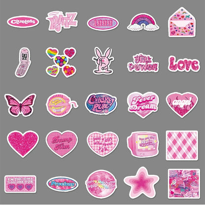 10/50Pcs Y2K Style Pink Graffiti Sticker Millennium Sticker Decoration for Phone Case Luggage Case Sticker Waterproof for Girls Good Vibrations